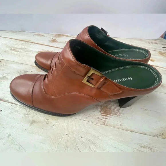 NATURALIZER brown leather block heels sz 8N vintage granny shoes indie hip EUC - Picture 4 of 13